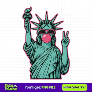 4 de julho PNG | Estátua da Liberdade PNG | Design de camiseta americana para garotas | Sublimação PNG da América | Clipart do Dia da Independência | Patriótico PNG