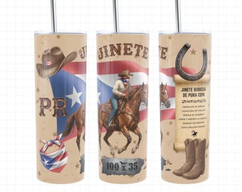 Gobelet d'emballage pour chevaux Porto Rico | Gobelet fin 20 oz | Amateur de chevaux | Équitation | Design occidental | Drapeau de Porto Rico | Conception Boricua