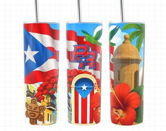 Puerto Rico Tumbler Wrap PNG | 20oz Skinny Tumbler Wrap | Boricua Png | Puerto Rico Flag | Coqui Frog | San Juan Puerto Rico | El Morro