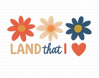 Retro 4th of July PNG | Land That I Love Floral USA Design | Patriotic Daisy PNG | Boho Summer Shirt Sublimation | Independence Day Png