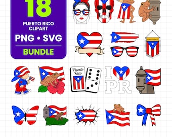 Puerto Rico Clipart Bundle | Puerto Rican Flag SVG | Boricua Png | Coqui Frog Png | PR Map | Puerto Rico Svg | PR Symbols | Digital Download