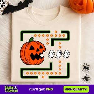 Halloweenkostym PNG | Spöklik säsong PNG | Rolig spöke som jagar pumpa | Höstvibbar Skjortadesign | Digital nedladdning Clipart