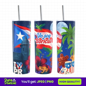 Puerto Rico Tumbler Wrap PNG | PR 20oz Tumbler Wrap | Boricua Png | Puerto Rico Flag | Puerto Rico Design | Coqui Frog | Garita Del Morro