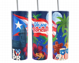 Emballage pour gobelet Porto Rico PNG | PR 20 oz de papier d'emballage pour verre | Boricua png | Drapeau de Porto Rico | Conception de Porto Rico | Grenouille Coqui | Garita del Morro