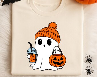 Cute Ghost Png | Halloween Png | Coffee Png | Bougie Ghost Png | Here For The Boos | Sticker Png | Mug Png | Trending Png | POD | DTF Png