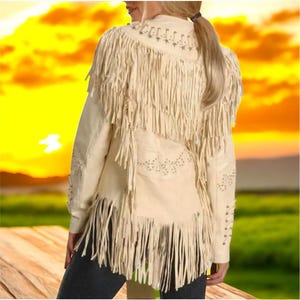 Chaqueta de ante estilo occidental con flecos para mujer, chaqueta de cuero con flecos para mujer, chaqueta de festival, chaqueta con cuentas, chaqueta con borlas para mujer