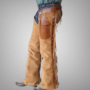 Men Native Western Cowboy Style Leather Chap Fringes Suede Leather Pant Suede Leather Chap Riding Leather Chap Rodeo Leather Chap