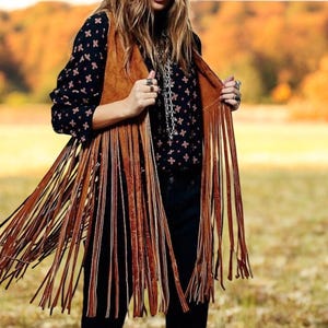 Women Leather Vest - Western Wear Suede Leather Long Fringes Vest - Western Outfit Leather Vest, Women Tassel Vest, Women Western Waistcoat
