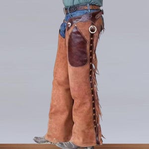 Men 100% Real Suede Leather Western Wear Cowboy Style Buckskin Leather Chap Fringes, Suede Leather Pant, Suede Leather Chap, Riding Chap