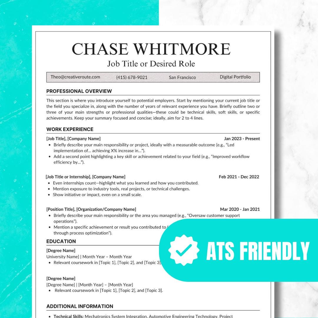 Resume Template ATS Friendly Resume Mockup, ATS Resume Template Word ...