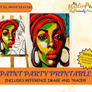 Juneteenth DIY Adult Paint Party Printable Images, Sip and Paint Predrawn Png Stencil Design Download Instructions, Paint On Canvas Outline