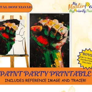 Juneteenth DIY Adult Paint Party Printable Images, Sip and Paint Predrawn Png Stencil Design Download Instructions, Paint On Canvas Outline