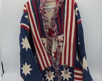 VTG E. Clair Designs Austin Texas Americana Flag Tapestry Fringe Jacket OS Bobo