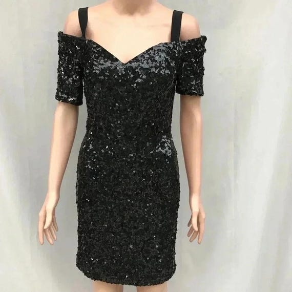 neiman marcus black cocktail dresses Vintage Sequin Mini Dress: Neiman Marcus Black Cocktail Gown