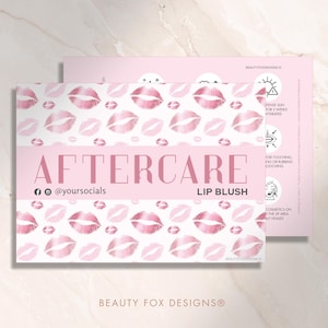SO BLUSH Lip Blush Aftercare Cards Pink | Editable PMU Lip Healing Care Guide | Permanent Makeup Canva Template | Beauty Salon Printable