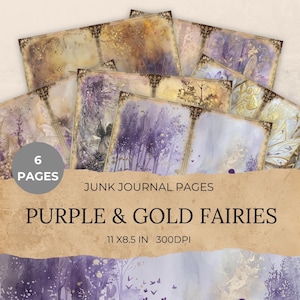 Purple and Gold Fairy Junk Journal Ephemera, Purple Fairy Junk Journal Kit, 38 Elven Forest Ephemera, Purple and Gold Fairy Ephemera