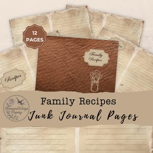 Family Recipes Junk Journal Kit, Recipe Journal Printables, Editable Recipe Book, Old Cookbook,Digital Paper, Scrapbooking,Cards, Cooking