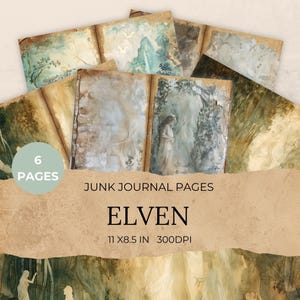 Junk Journal Kit Elven , Forest , Mystical Fairy Junk Journal Kit Elven, Enchanted Woodland Junk Journal Pages,6 Digital Journal Pages