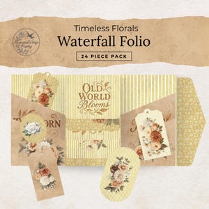 Timeless Florals Junk Journal Folio, kit stampabile per diario a cascata, effimere floreali vintage, fiori del vecchio mondo, confezione da 24 pezzi