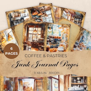 Coffee & Pastries Junk Journal Papers Kit - Vintage Baking Ephemera - Digital Scrapbook Paper - Holiday Craft Supply