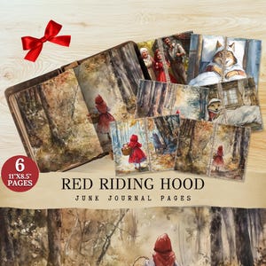 Printable Red Riding Hood Junk Journal Pages, Digital Paper, Fairytale Ephemera, Fairy Tail , Watercolor Download, Scrapbooking, Card Making