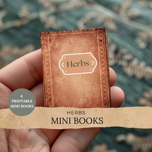 Printable dollhouse mini book, herbs miniature book, botanical junk journal paper, collage sheet, paper dollhouse book