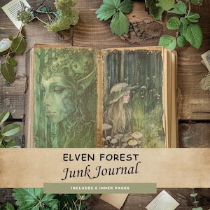 Geheimnis Elven Grünwald Magische Bäume digitale Papiere, download Vintage Junk Journal Kit, Scrapbooking Ephemera Scrapbook Papier