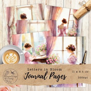 Edwardian  Lady Journal Pages: Floral Window Writing Theme, Printable Digital Papers