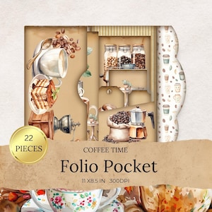 Junk Journal Folio Coffee Lover Junk Journal Folio Kit ,Coffee Junk Journal Printable, Coffee Shop Folios Printable Pocket Folio Scrapbook