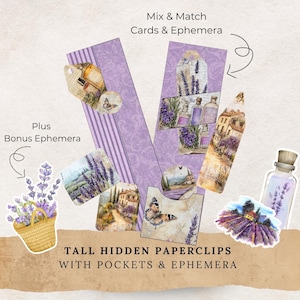 Lavender Tall Hidden Paperclips Junk Journal Kit, Pockets & Ephemera, Printable Journal Cards, Purple Digital EphemEra