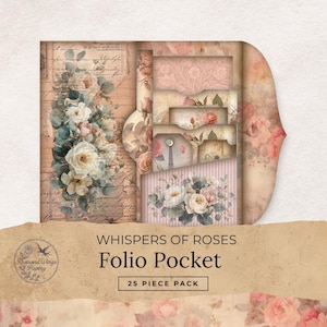 Kit tascabile "Vintage Roses Junk Journal", stampabile con effimeri di Parigi, album di ritagli Shabby Chic, etichette a forma di rosa, confezione di carta floreale