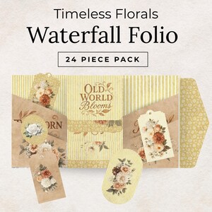 Diario basura Timeless Florals, kit imprimible de folios con cascada, efímeras florales vintage, flores del viejo mundo, paquete de 24 piezas
