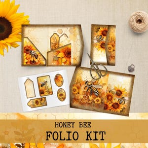 Honey Bee Trifold Folio Junk Journal Kit ,Vintage DIY Mini Folio,Digital Folding Folio Folder Kit, Pocket Insert Ephemera Pack