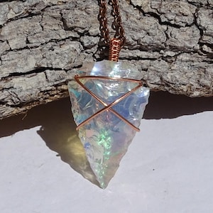 Opalite Arrowhead copper silver wire pendant. Arrowhead pendant, Arrowhead necklace, arrowhead jewelry, arrowhead men women,silver wire wrap