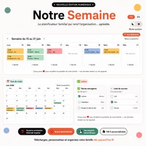 Planificateur Familial Personnalisable | Family Planner Editable | Agenda Hebdomadaire & Mensuel | FR/EN | Digital Download