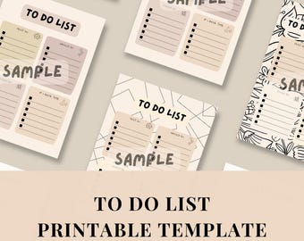 May include: A collection of printable to-do list templates. Each page features sections for 'Must Do', 'Should Do', and 'If I Have Time' tasks, with a 'SAMPLE' watermark. The design includes floral and geometric patterns, with the text 'TO DO LIST PRINTABLE TEMPLATE' and 'DIGITAL DOWNLOAD'.