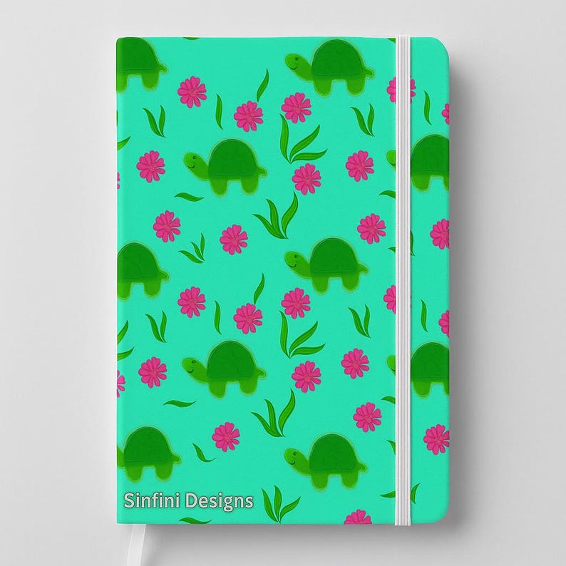 Turtle & Flowers Seamless Pattern – Cute Green Turtle Digital Paper ...