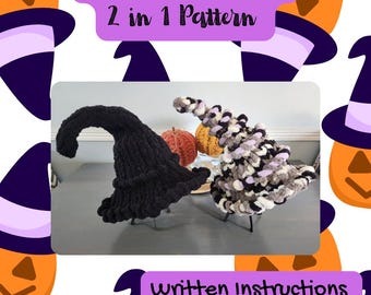 Slouchy Witch Hat 2 in 1 Pattern/Chunky Knit Witch Hat/Halloween/Witch Hat/Chunky Yarn/Slouchy Hat/Finger Knitting/PDF Written Pattern