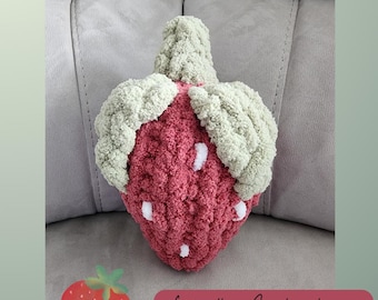 Strawberry Accent Pillow, Chunky Knit Stuffie/Chunky Yarn/Finger knitting/PDF Written Pattern