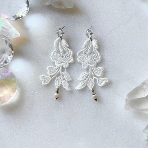 Dainty Lace Bridal Earrings, Delicate Pearl Vintage Style Wedding Earrings, Ethereal Bride image 2