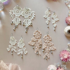 Dainty Lace Bridal Earrings, Delicate Pearl Vintage Style Wedding Earrings, Ethereal Bride image 3