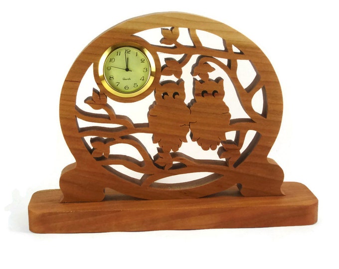Owls In Tree Desk Clock Handmade From Cherry Wood By KevsKrafts Woodworking