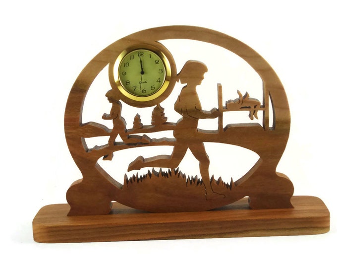 Cross Country Runner Fitness Clock Handmade From Cherry Wood By KevsKrafts NFB-1
