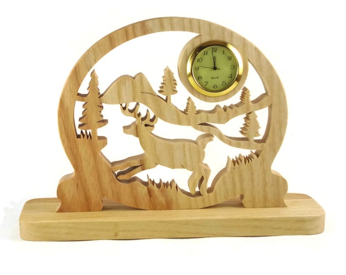 Deer Country Scene Desk Or Shelf Clock Handmade From Ash Wood By KevsKrafts Woodworking