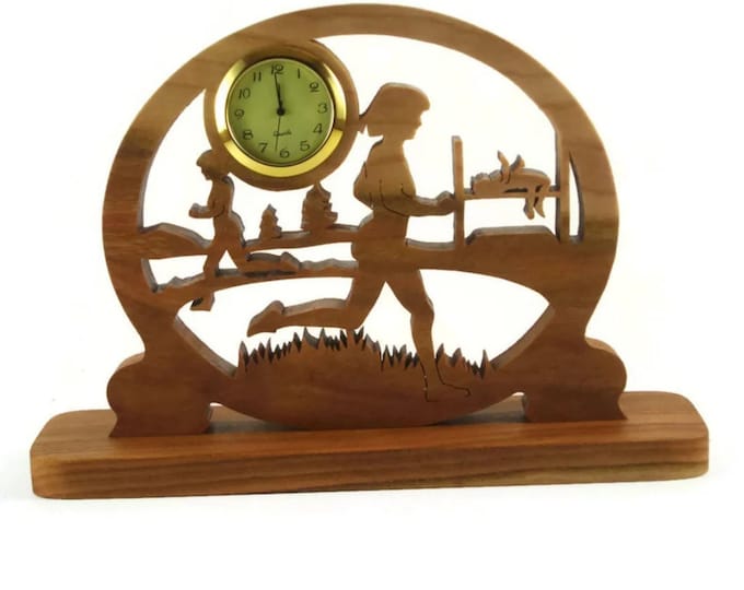 Cross Country Runner Fitness Clock Handmade From Cherry Wood By KevsKrafts NFB-1