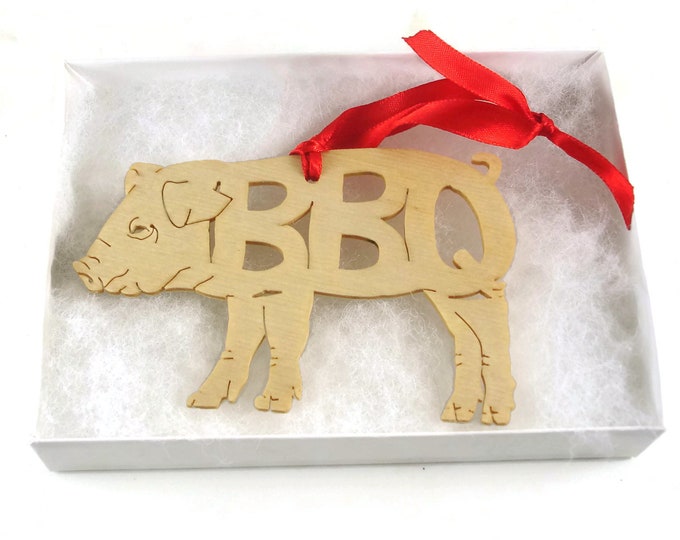 Barbecue BBQ Pig Christmas Ornament Handmade From Birch Wood By KevsKrafts BN-5-M1
