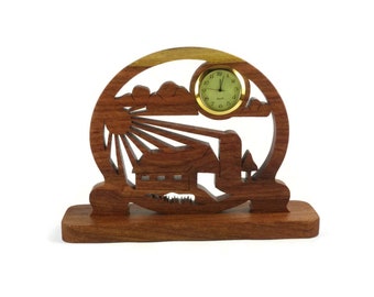 Farm Barnyard Scene Desk Clock Handmade From Cherry Wood By KevsKrafts