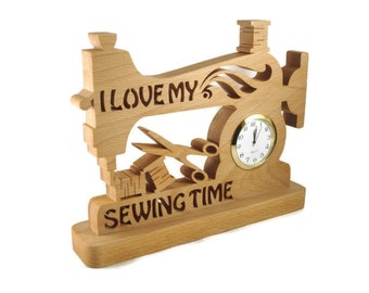 Sewing Machine Desk Quartz Clock Handmade from Beech Wood By KevsKrafts