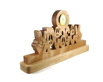 Peace Sign Desk Or Shelf Clock Handmade From Maple Wood By KevsKrafts