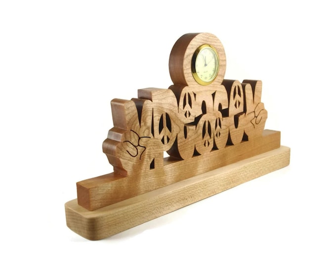 Peace Sign Desk Or Shelf Clock Handmade From Maple Wood By KevsKrafts